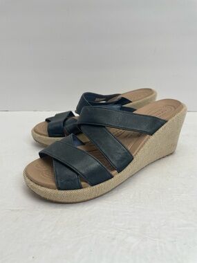 Crocs A-Leigh Criss Cross Leather Wedge Sandal Deep Midnight Blue Size Women's 6